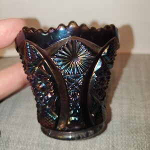 Imperial Glass, small tealight cup. Blues and purple irredescent. 2-1/2"